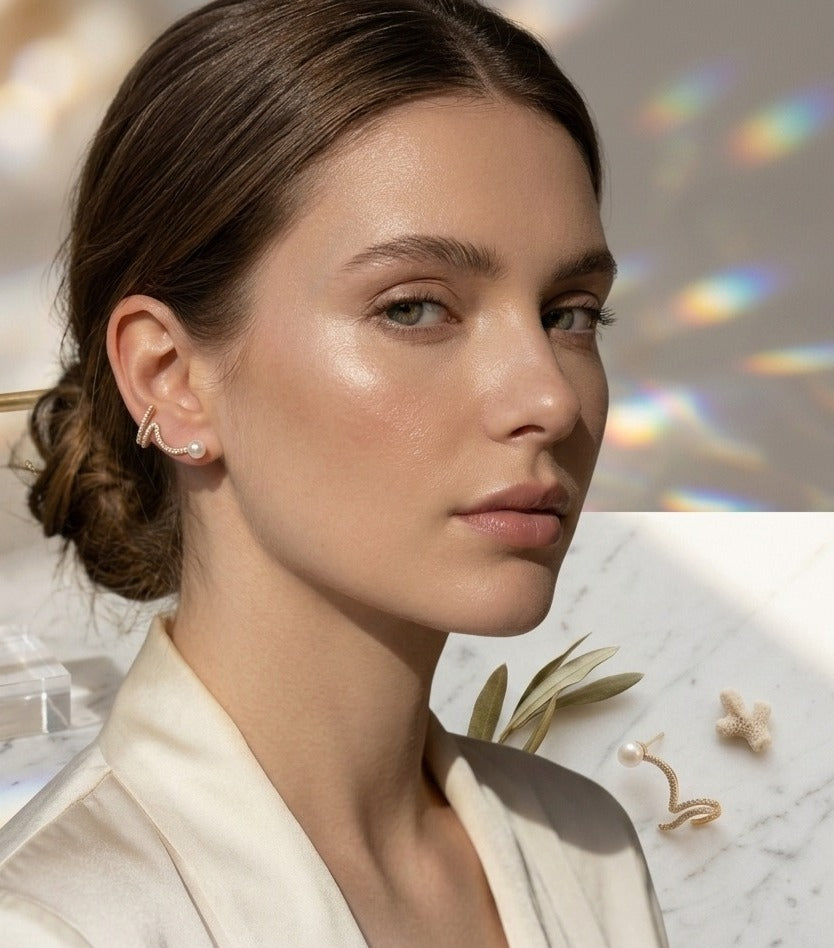 Pearl Snake Earrings for Women | Gold-Tone Serpent Drop Earrings | CZ Studded Pearl Earrings | Trendy Korean Style Fashion Jewellery