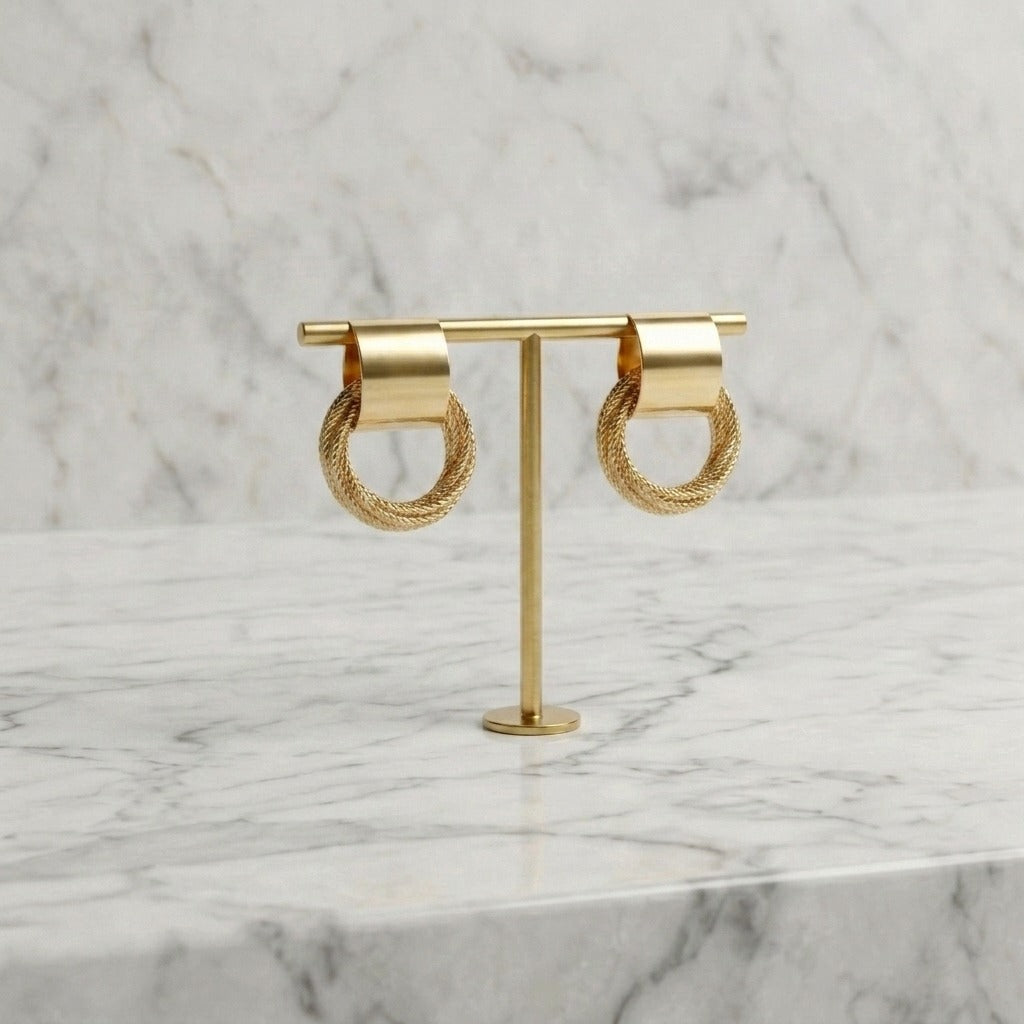 Gold-Plated Textured Geometric Hoop Earrings for Women | Lightweight Twisted Loop Design | Elegant Everyday & Party Wear