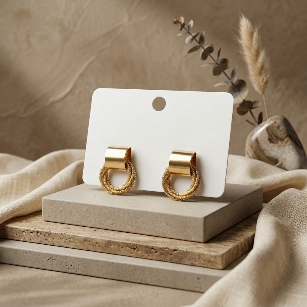Gold-Plated Textured Geometric Hoop Earrings for Women | Lightweight Twisted Loop Design | Elegant Everyday & Party Wear