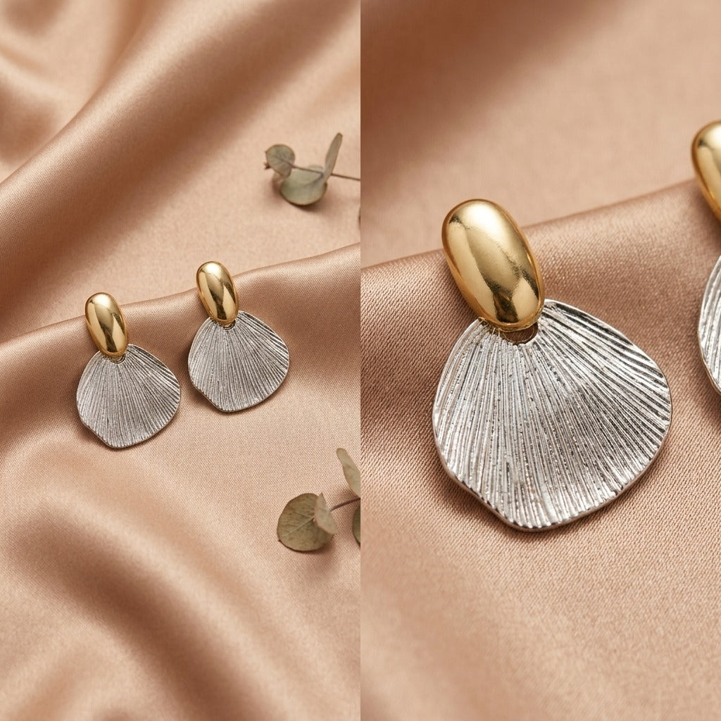 Gold-Tone Seashell Drop Earrings for Women | Textured Shell-Inspired Statement Earrings | Lightweight Coastal Minimalist Jewellery