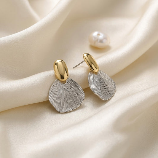 Gold-Tone Seashell Drop Earrings for Women | Textured Shell-Inspired Statement Earrings | Lightweight Coastal Minimalist Jewellery