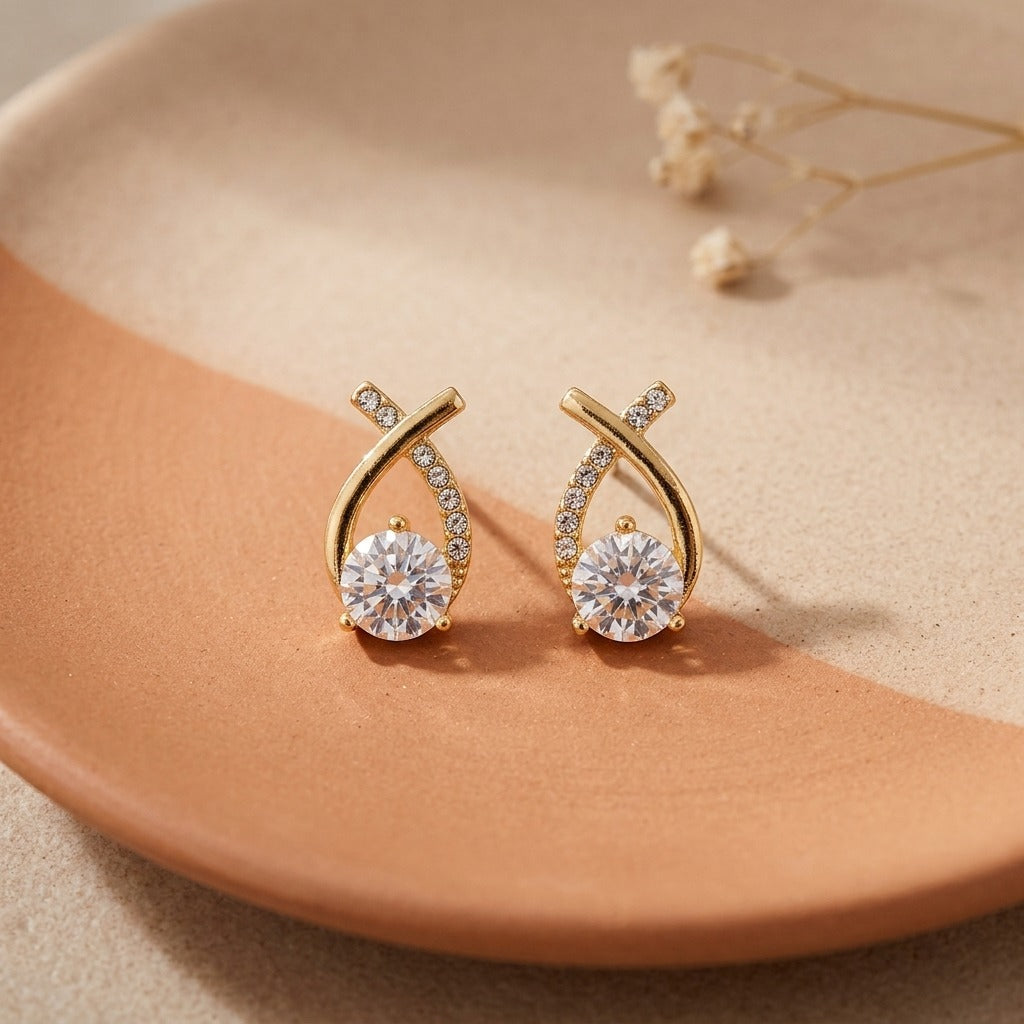 Gold Crystal Drop Earrings for Women | CZ Studded Teardrop Earrings | Elegant Party & Korean-Inspired Fashion Jewellery