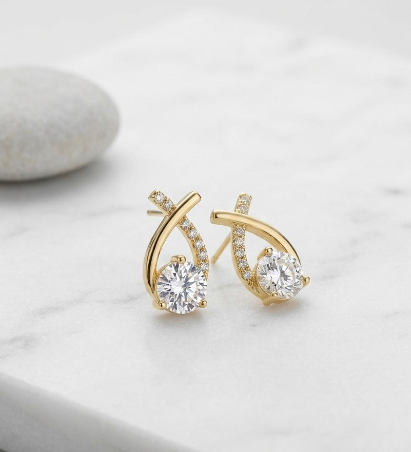 Gold Crystal Drop Earrings for Women | CZ Studded Teardrop Earrings | Elegant Party & Korean-Inspired Fashion Jewellery