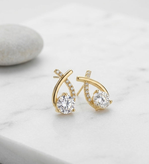 Gold Crystal Drop Earrings for Women | CZ Studded Teardrop Earrings | Elegant Party & Korean-Inspired Fashion Jewellery