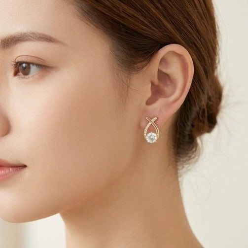 Gold Crystal Drop Earrings for Women | CZ Studded Teardrop Earrings | Elegant Party & Korean-Inspired Fashion Jewellery