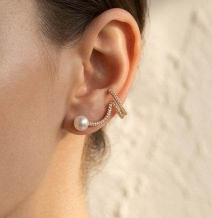 Pearl Snake Earrings for Women | Gold-Tone Serpent Drop Earrings | CZ Studded Pearl Earrings | Trendy Korean Style Fashion Jewellery