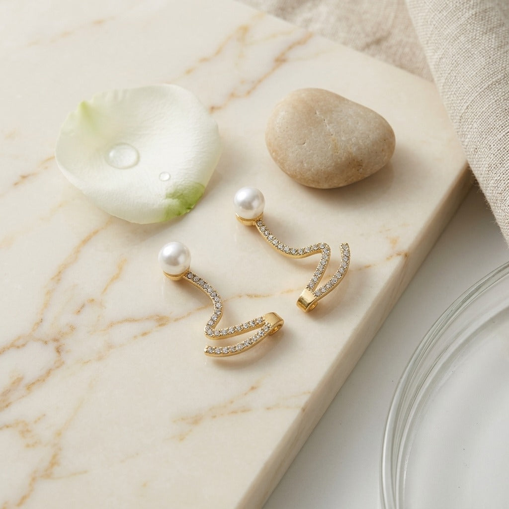Pearl Snake Earrings for Women | Gold-Tone Serpent Drop Earrings | CZ Studded Pearl Earrings | Trendy Korean Style Fashion Jewellery