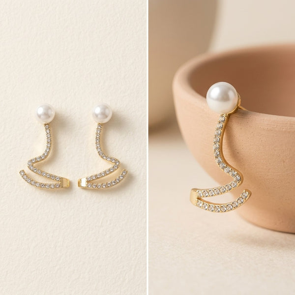 Pearl Snake Earrings for Women | Gold-Tone Serpent Drop Earrings | CZ Studded Pearl Earrings | Trendy Korean Style Fashion Jewellery