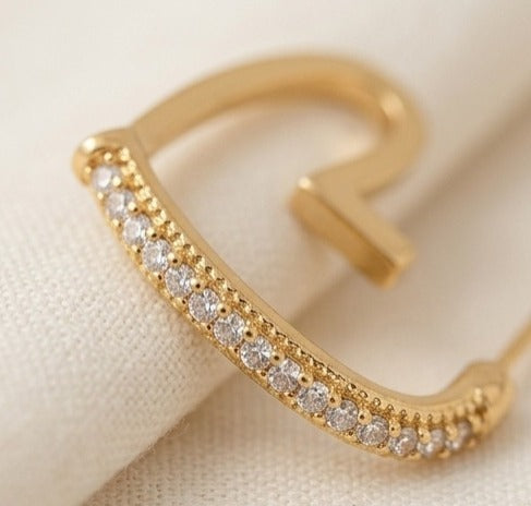 Heart Hoop Earrings for Women | Gold-Tone CZ Heart Earrings | Dainty Huggie Earrings | Korean Style Trendy Fashion Jewellery
