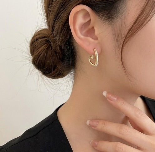 Heart Hoop Earrings for Women | Gold-Tone CZ Heart Earrings | Dainty Huggie Earrings | Korean Style Trendy Fashion Jewellery